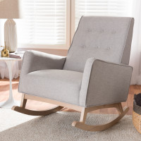 Baxton Studio BBT5308-Greyish Beige RC Marlena Mid-Century Modern Greyish Beige Fabric Upholstered Whitewash Wood Rocking Chair